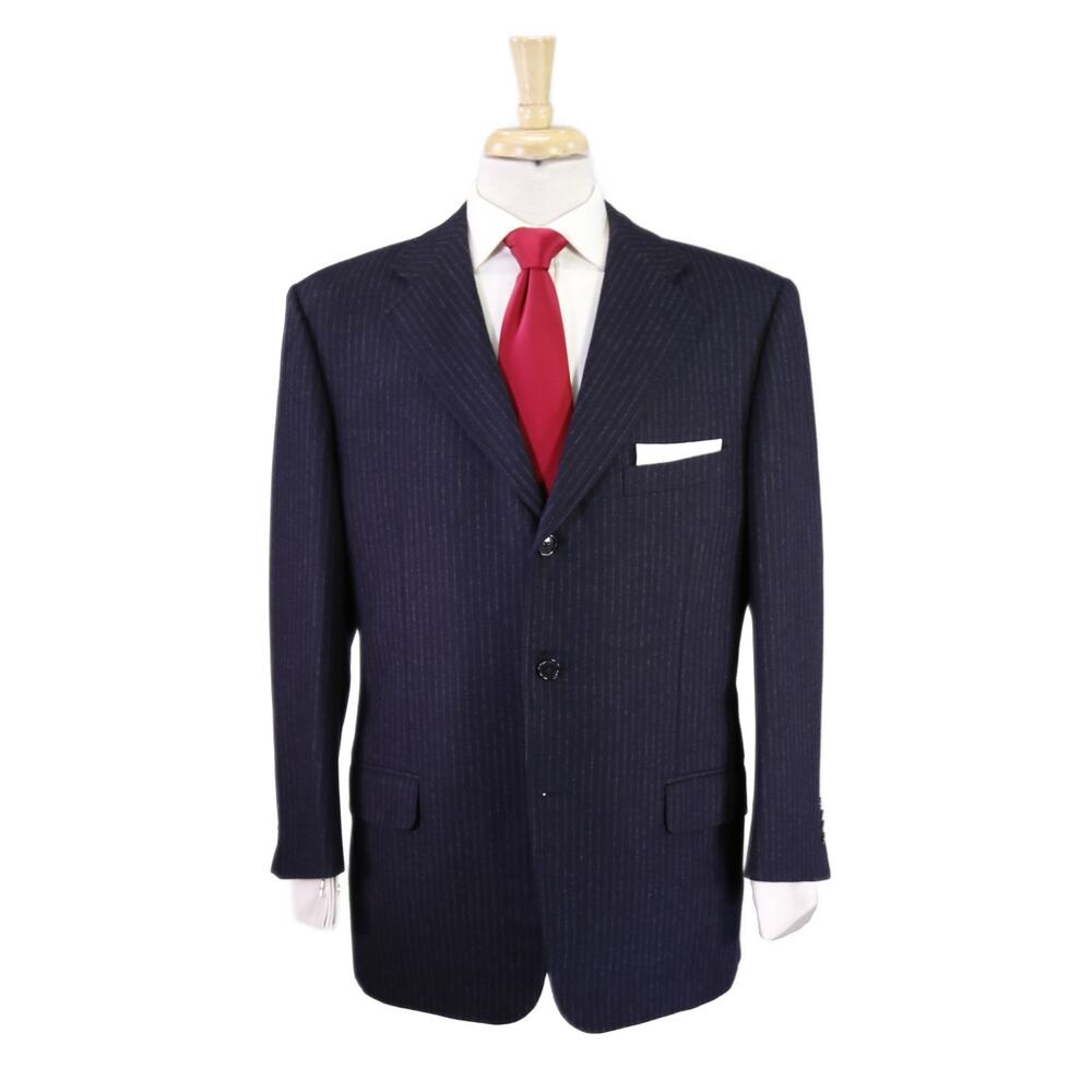 Ermenegildo Zegna Navy Blue Chalkstripe Wool Cashmere Flannel Suit 44R